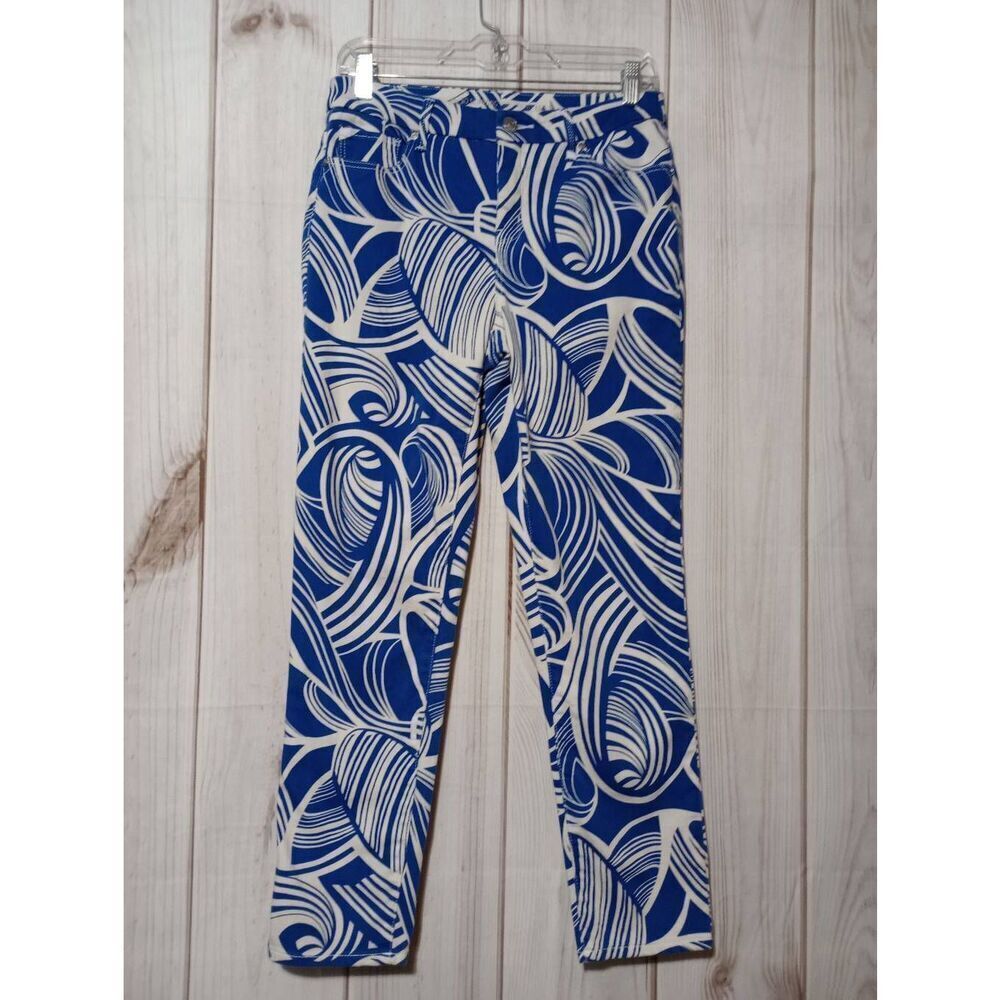 Chico's Pants Ladies 4 Chico's 0 Chino Blue Carbon Swirl‎ So Slimming Ankle